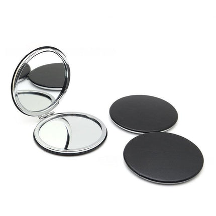 4-Pack Black Jumbo Round Portable Makeup Mirror(8x8CM) - Pocket Cosmetic Mirror for Touch-Ups, PU Leather Cover & Metal Frame.