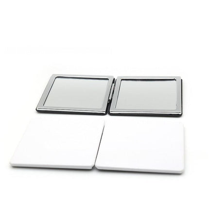 4-Pack White Jumbo Square Folding Compact Mirror(8X8CM) - Men's Shaving & Women's Makeup Mirror, PU Leather Cover & High-Definition Glass Lens.