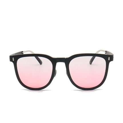 Ultra-Light Foldable TR Sunglasses for Women with Storage Bag - 15° Adjustable Temples & Premium Hinges, UV Protection (Black Frame/Pink Lenses).