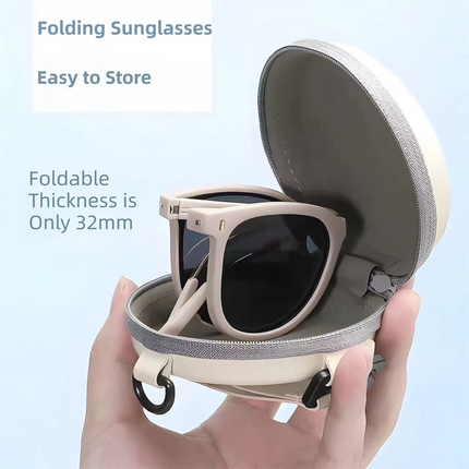 Ultra-Light Foldable TR Sunglasses for Women with Storage Bag - 15° Adjustable Temples & Premium Hinges, UV Protection (Black Frame/Brown Lenses).