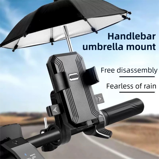 2-Pack Shock-Absorbing and Non-Slip Handlebar Phone Holder with Detachable Mini Umbrella - Waterproof & Windproof and Sunshade, 360° rotatable.