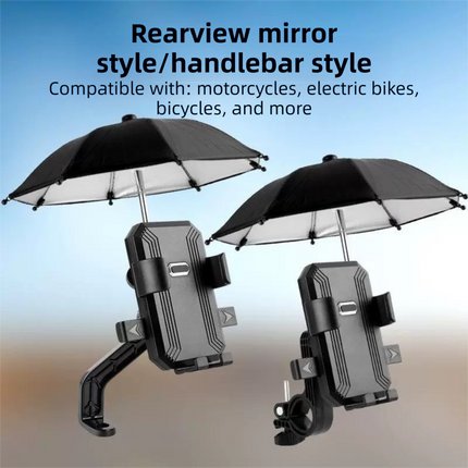 2-Pack Shock-Absorbing and Non-Slip Rearview Mirror Phone Holder with Detachable Mini Umbrella  - , Waterproof & Windproof and Sunshade, 360° rotatable.