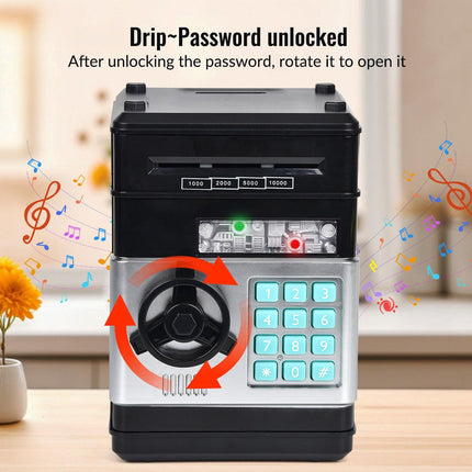 2-Piece Black Smart ATM Piggy Banks - Kids Electronic Money Safe with Password Lock & Auto-Roll in/out Feature.