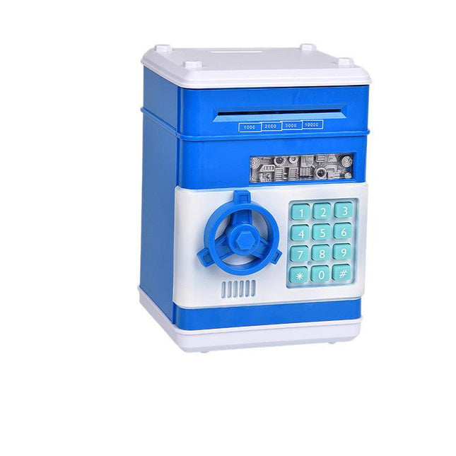 2-Piece Blue Smart ATM Piggy Banks - Kids Electronic Money Safe with Password Lock & Auto-Roll in/out Feature.