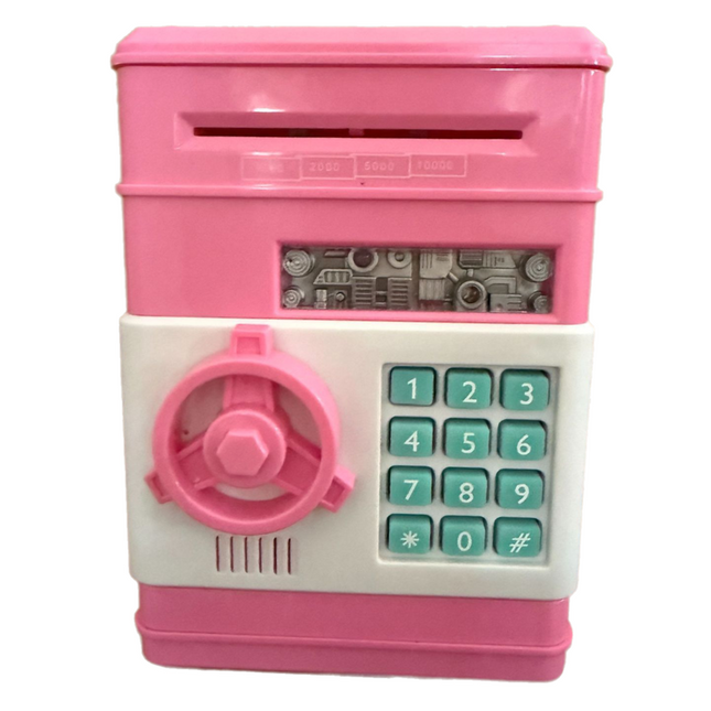 2-Piece Pink Smart ATM Piggy Banks - Kids Electronic Money Safe with Password Lock & Auto-Roll in/out Feature.