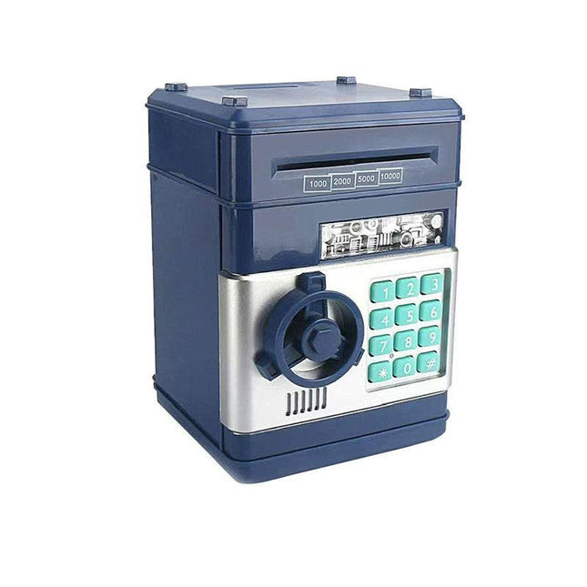 2-Piece Dark Blue Smart ATM Piggy Banks - Kids Electronic Money Safe with Password Lock & Auto-Roll in/out Feature.