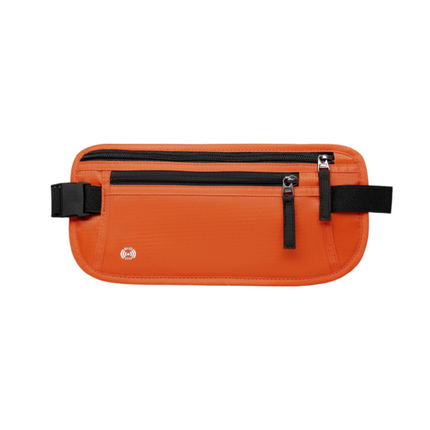 Orange RFID Blocking Slim Anti-Theft Fanny Pack for Outdoor Travel - Hidden Money Belt for Passport, Documents & Cash.