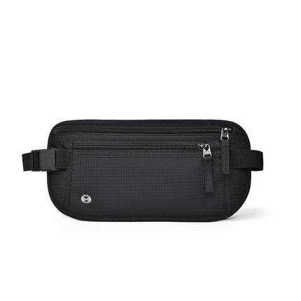 Black RFID Blocking Slim Anti-Theft Fanny Pack for Outdoor Travel - Hidden Money Belt for Passport, Documents & Cash.