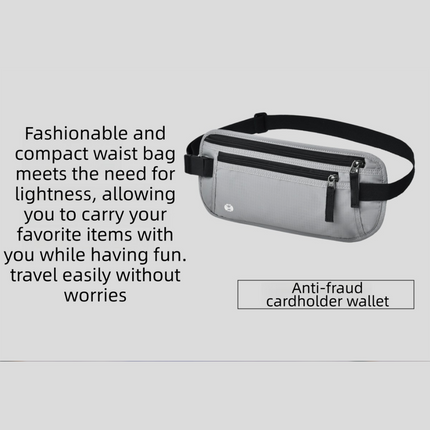 Dark Grey RFID Blocking Slim Anti-Theft Fanny Pack for Outdoor Travel - Hidden Money Belt for Passport, Documents & Cash.