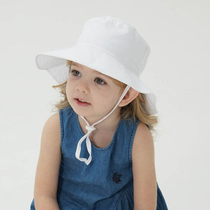 2-Pack White Kids Sun Hat and Travel Beach Fisherman Cap(S Size for Head Circumference 48-50) - Breathable UV Protection Cap.