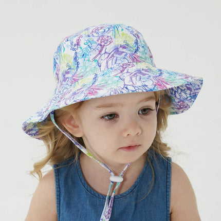 2-Pack Purple Flower Pattern Kids Sun Hat and Travel Beach Fisherman Cap(M Size for Head Circumference 52-54) - Breathable UV Protection Cap.