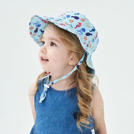 2-Pack Blue Seahorse Pattern Kids Sun Hat and Travel Beach Fisherman Cap(M Size for Head Circumference 52-54) - Breathable UV Protection Cap.