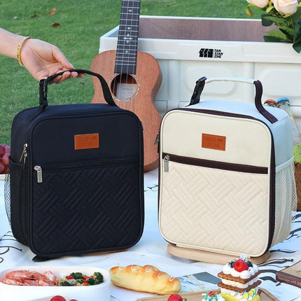 2-Pack Plaid Pattern Insulated Lunch Bag Set(Black & White) - Oxford Cloth Tote with Thermal Aluminum Foil, Large Capacity for Work and Picnic.