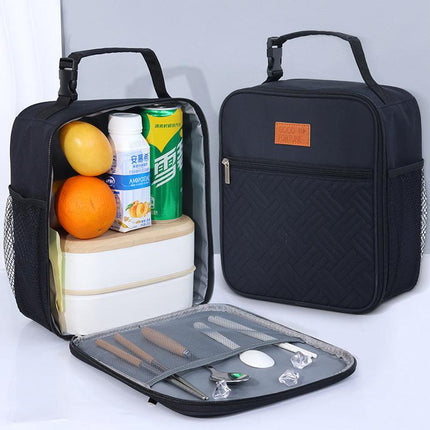 2-Pack Plaid Pattern Insulated Lunch Bag Set(Black & White) - Oxford Cloth Tote with Thermal Aluminum Foil, Large Capacity for Work and Picnic.