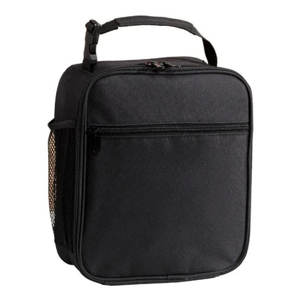 Black Portable Insulated Lunch Bag - Oxford Cloth Handheld Meal Prep Tote, Large-Capacity Square Upright Design for School Office.