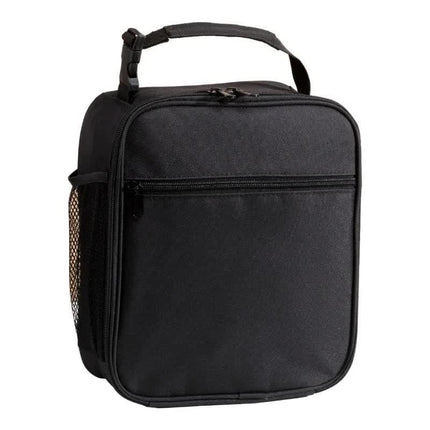 Black Portable Insulated Lunch Bag - Oxford Cloth Handheld Meal Prep Tote, Large-Capacity Square Upright Design for School Office.