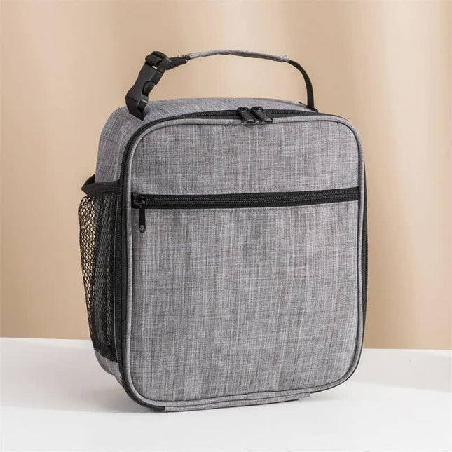 Light Grey Portable Insulated Lunch Bag - Oxford Cloth Handheld Meal Prep Tote, Large-Capacity Square Upright Design for School Office.