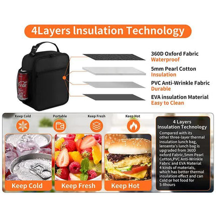 Light Grey Portable Insulated Lunch Bag - Oxford Cloth Handheld Meal Prep Tote, Large-Capacity Square Upright Design for School Office.