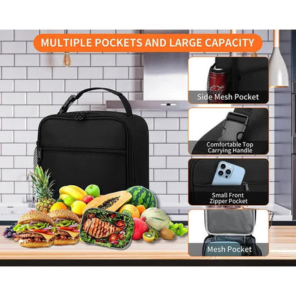 Blue Portable Insulated Lunch Bag - Oxford Cloth Handheld Meal Prep Tote, Large-Capacity Square Upright Design for School Office.