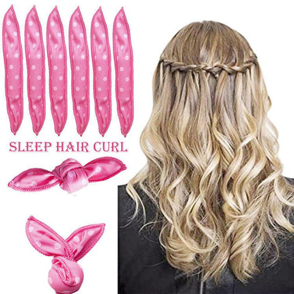 20-Pack Pink Polka Dot Bow Sponge Hair Rollers Set -  Soft Sleep Pillow Lazy No-Heat Curler for Heatless Loose Curls Hair Style.