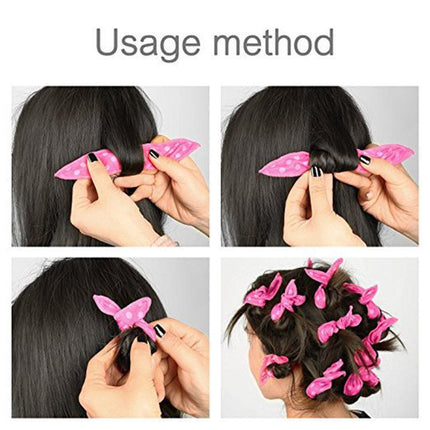 20-Pack Blue Polka Dot Bow Sponge Hair Rollers Set -  Soft Sleep Pillow Lazy No-Heat Curler for Heatless Loose Curls Hair Style.