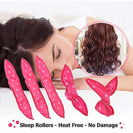 20-Pack Blue Polka Dot Bow Sponge Hair Rollers Set -  Soft Sleep Pillow Lazy No-Heat Curler for Heatless Loose Curls Hair Style.