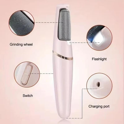 Pink Wireless Electric Foot Grinder With Two Heads - Automatic Pedicure Tool for Removing Callus and Dead Skin, Portable Small Handheld Design & USB Rechargeable.