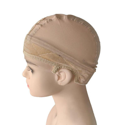 2-Pack Beige U-Part Open-Ear Wig Cap with 4x5 Inch Double Velvet Lace - Comfort & Stability, for Wig Making and Secure Wear.