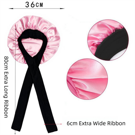 2-Pack Black Satin Bonnet with Wide Band and Bow Tie - Hair Care Sleep Cap and Turban for Women.