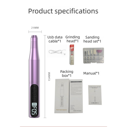 Black Portable Wireless Professional Electric Nail Drill Machine Includeing 6 Nail Drill Bits- High-Speed 20000 RPM, Adjustable 4-Speeds with LCD Display.