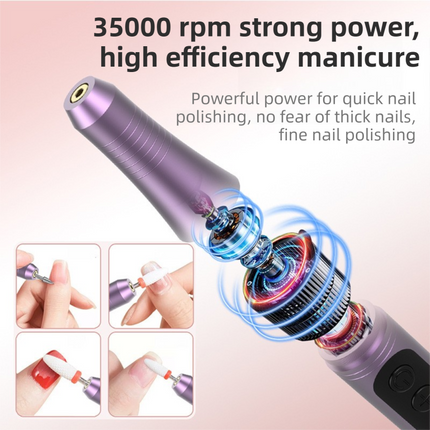 Purple Portable Wireless Professional Electric Nail Drill Machine Includeing 6 Nail Drill Bits- High-Speed 20000 RPM, Adjustable 4-Speeds with LCD Display.