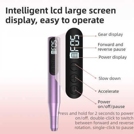 Purple Portable Wireless Professional Electric Nail Drill Machine Includeing 6 Nail Drill Bits- High-Speed 20000 RPM, Adjustable 4-Speeds with LCD Display.