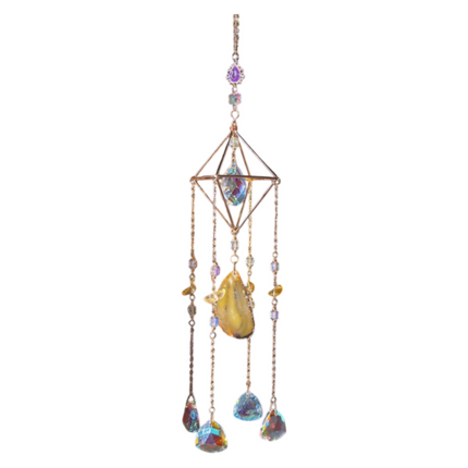 Twilight Sun Handmade Crystal Ornament - Agate Slice & Prism for Window Rainbow Making.