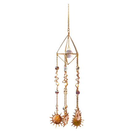 Solar Cone Faceted Crystal Suncatcher - Natural Agate & Handcrafted Prism for Light Decoration.