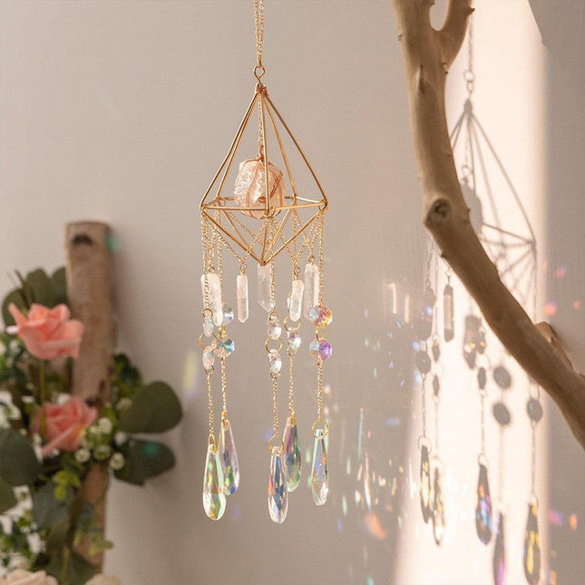 Cloud & Rain Handcrafted Suncatcher - Natural Agate & Cone Prism for Window Decoration.