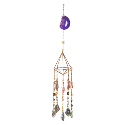 Purple Fairy Faceted Crystal Prism - Handmade Agate Slice Ornament for Rainbow Reflection.