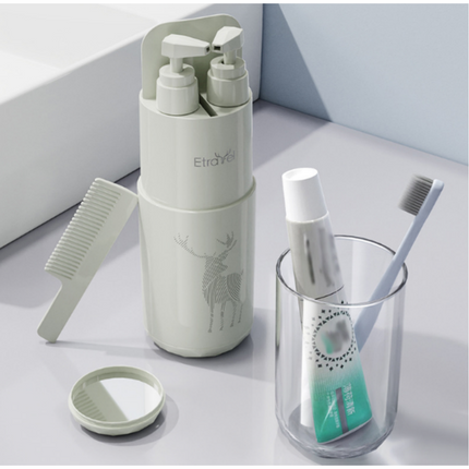 Blue Deluxe 8-in-1 Travel Toiletry Set - Portable All-in-One Toothbrush Holder, Wash Cup, Towel and 2 * Refill Bottles for Travel & Camping.