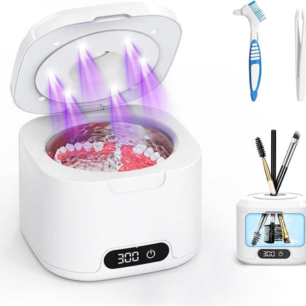 Muti-Functional Portable UV-C Ultrasonic Cleaner (49KHz) - 3 Time Modes for Deep cleaning and Sterilization, 340ml Stainless Steel Tank.