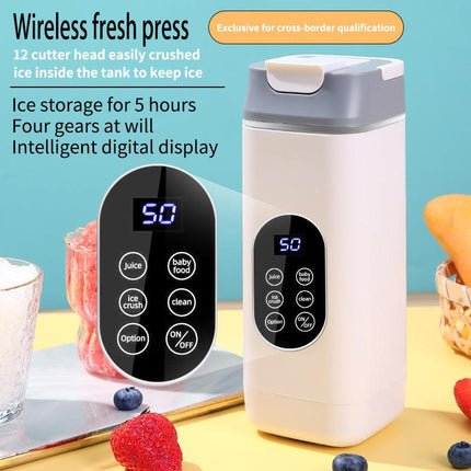 White Portable Wireless 420ML Blender Bottle (8.7x8.7x23.2CM) - 12-Blade Crushing Power, Self-Cleaning, USB Rechargeable for Juices & Smoothies.