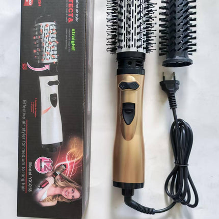 2-in-1 Gold Automatic Rotating Hot Air Styler(38/50mm Curling Barrel) - Multifunctional Hair Dryer Brush, Straightener & Curler with 3 Heat Settings and 360° Bi-directional Rotation.