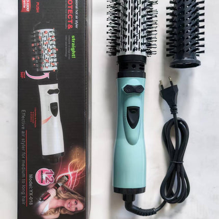 2-in-1 Blue Automatic Rotating Hot Air Styler(38/50mm Curling Barrel) - Multifunctional Hair Dryer Brush, Straightener & Curler with 3 Heat Settings and 360° Bi-directional Rotation.