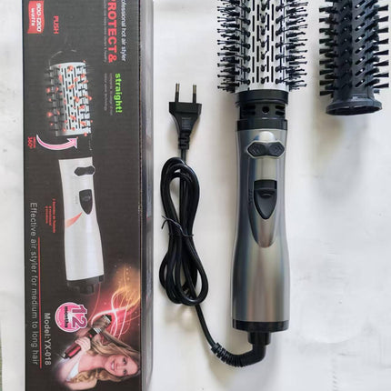 2-in-1 Grey Automatic Rotating Hot Air Styler(38/50mm Curling Barrel) - Multifunctional Hair Dryer Brush, Straightener & Curler with 3 Heat Settings and 360° Bi-directional Rotation.