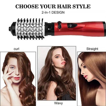 2-in-1 Grey Automatic Rotating Hot Air Styler(38/50mm Curling Barrel) - Multifunctional Hair Dryer Brush, Straightener & Curler with 3 Heat Settings and 360° Bi-directional Rotation.
