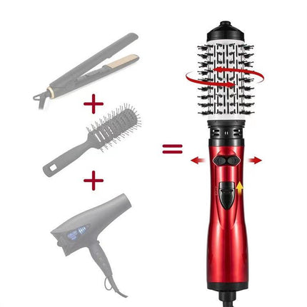2-in-1 Grey Automatic Rotating Hot Air Styler(38/50mm Curling Barrel) - Multifunctional Hair Dryer Brush, Straightener & Curler with 3 Heat Settings and 360° Bi-directional Rotation.
