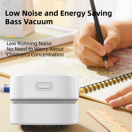 White Portable Handheld Cordless Mini Desktop Vacuum Cleaner - Powerful 10KPA Suction,  Efficient Dust & Debris Collection for Home, Office, and Student Use.