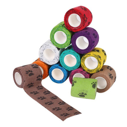 Pet Medical Therapy Self Adhesive Bandage Set(12 Volumes：7.5CM*4.5M) - Elastic Cute First Aid for Dogs and Cats & Humans, 12 Paw Colors.