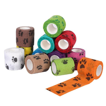 Pet Medical Therapy Self Adhesive Bandage Set(12 Volumes：7.5CM*4.5M) - Elastic Cute First Aid for Dogs and Cats & Humans, 12 Paw Colors.