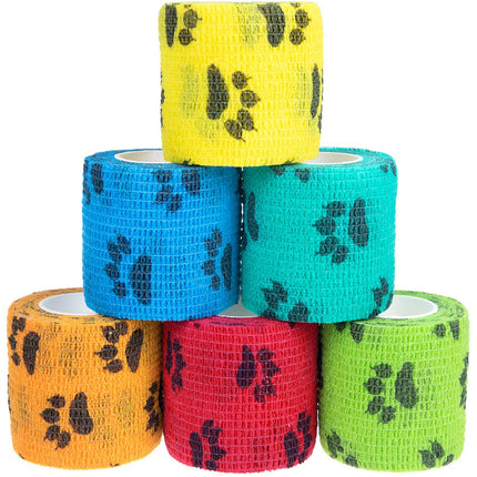 Pet Medical Therapy Self Adhesive Bandage Set(12 Volumes：7.5CM*4.5M) - Elastic Cute First Aid for Dogs and Cats & Humans, 12 Paw Colors.