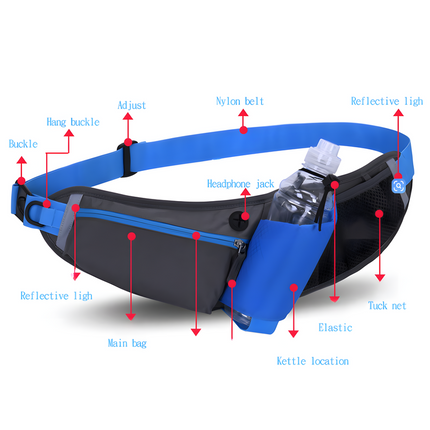 Red Adjustable Large Capacity Outdoor Sports Running Waist Pack(Waistline 70-160CM) - Multifunctional Marathon Pouch With Water Bottle Holder & Headphone Exit.