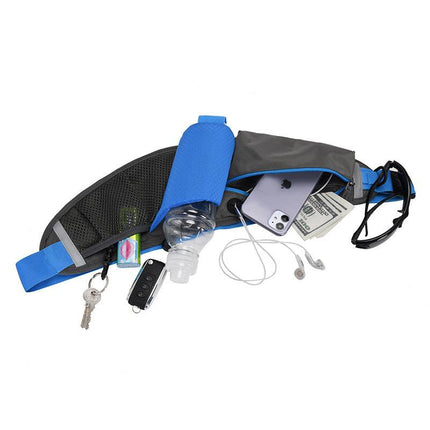Black Adjustable Large Capacity Outdoor Sports Running Waist Pack(Waistline 70-160CM) - Multifunctional Marathon Pouch With Water Bottle Holder & Headphone Exit.